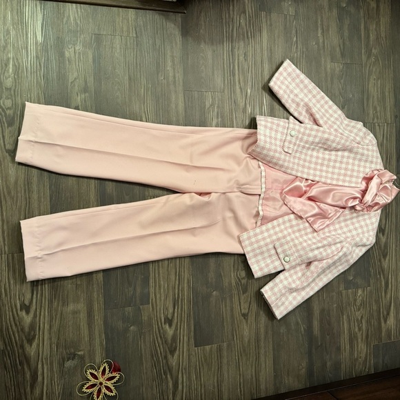 Kasper Pants - Kasper Pink Tweed Women's Suit Jacket And Pants with Satin Scarf